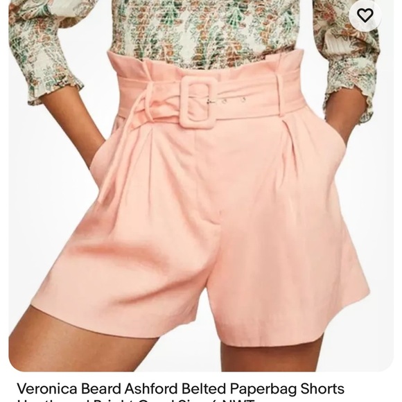 Veronica Beard Ashford Linen Short in Heathered Bright Coral 6 $348 - Picture 4 of 9
